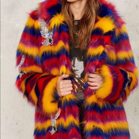 Nasty Gal Rare Bird Faux Fur Coat - Picture 2 of 8